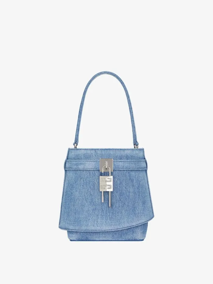 Women Crossbody Bags Givenchy Shark Lock Bucket Bag In Washed Denim Medium Blue