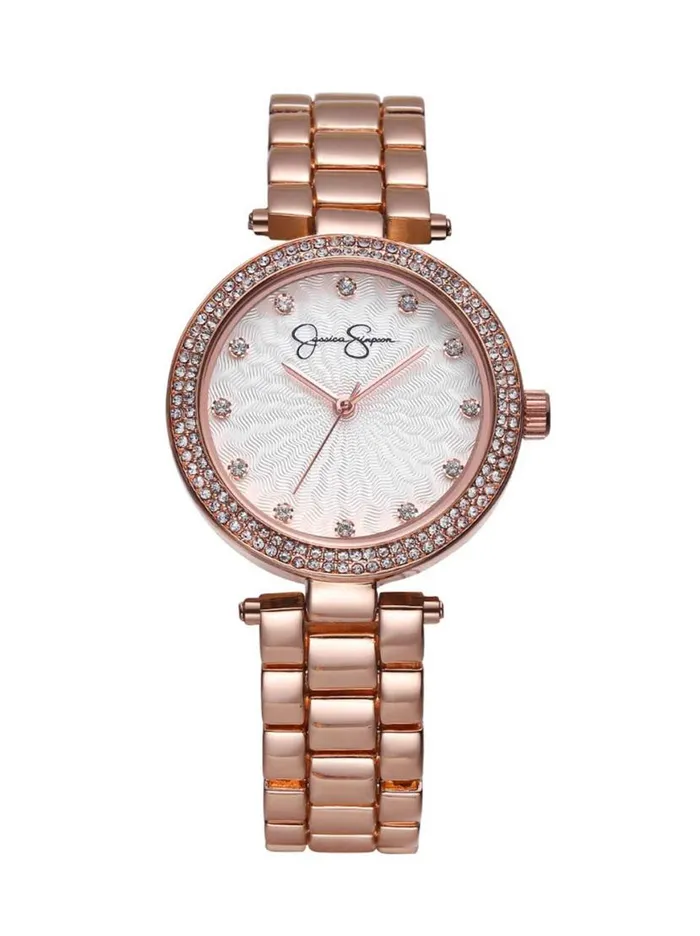 Women Crystal Textured Dial Bracelet Watch In Rose Gold Tone Jessica Simpson Watches