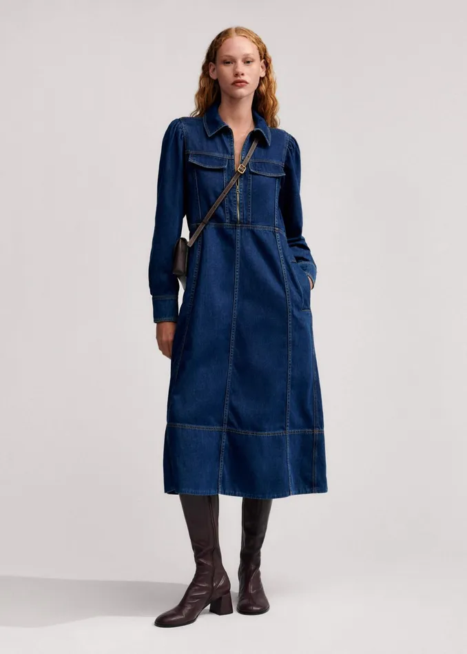 Women Denim Zip Front Dress Dark Wash MEEM