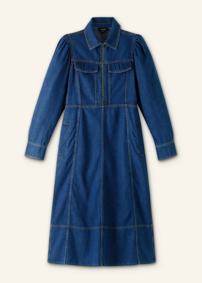 Women Denim Zip Front Dress Dark Wash MEEM