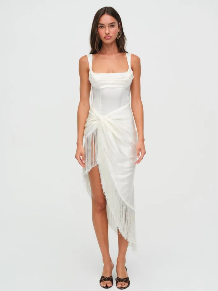 Women Dresses For Love and Lemons Anisa Fringe Midi Dress Ivory