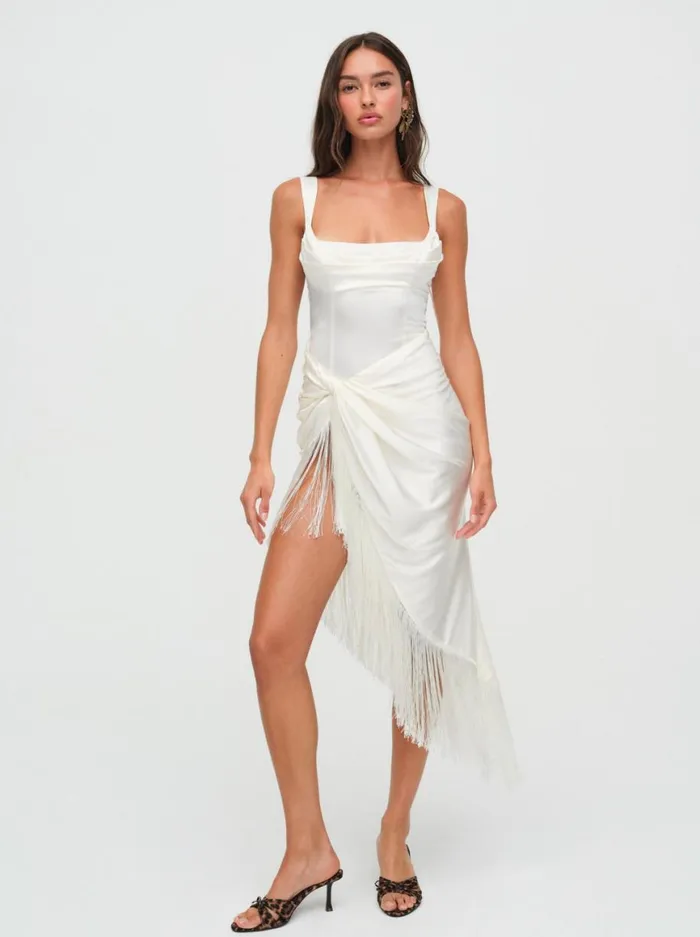 Women Dresses For Love and Lemons Anisa Fringe Midi Dress Ivory Women Dresses For Love and Lemons Anisa Fringe Midi Dress Ivory