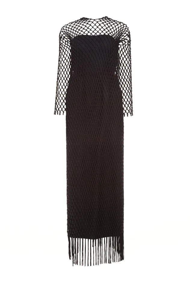 Women Dresses Gabriela Hearst Barnett Macrame Dress With Slip In Black Wool Silk