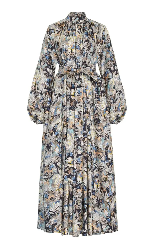Women Dresses Gabriela Hearst Cedric Pleated Dress In Blue Multi Printed Silk Twill
