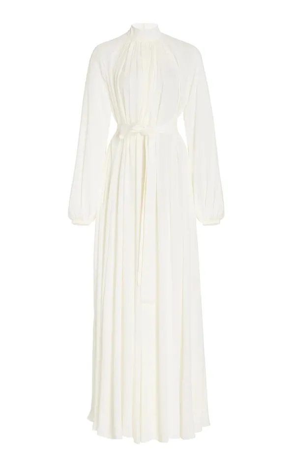 Women Dresses Gabriela Hearst Cedric Pleated Dress In Ivory Silk Georgette Twill