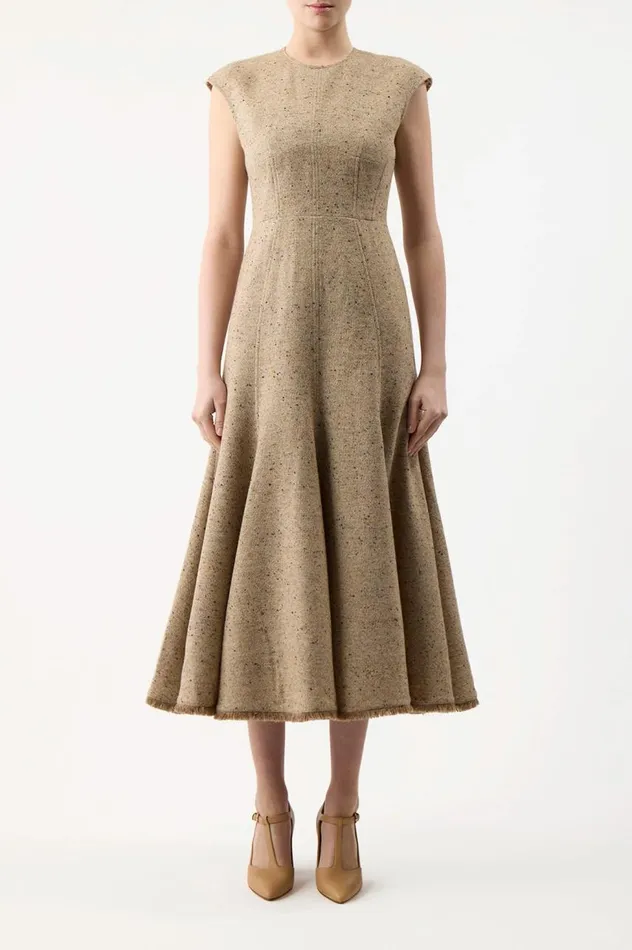 Women Dresses Gabriela Hearst Crowther Dress In Oatmeal Multi Cashmere Virgin Wool