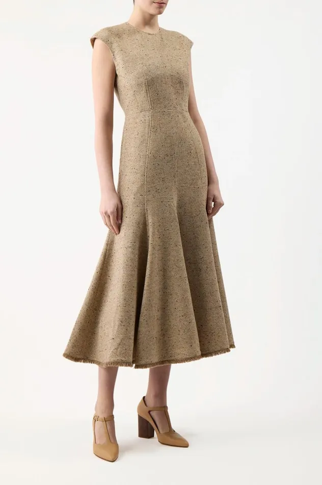 Women Dresses Gabriela Hearst Crowther Dress In Oatmeal Multi Cashmere Virgin Wool