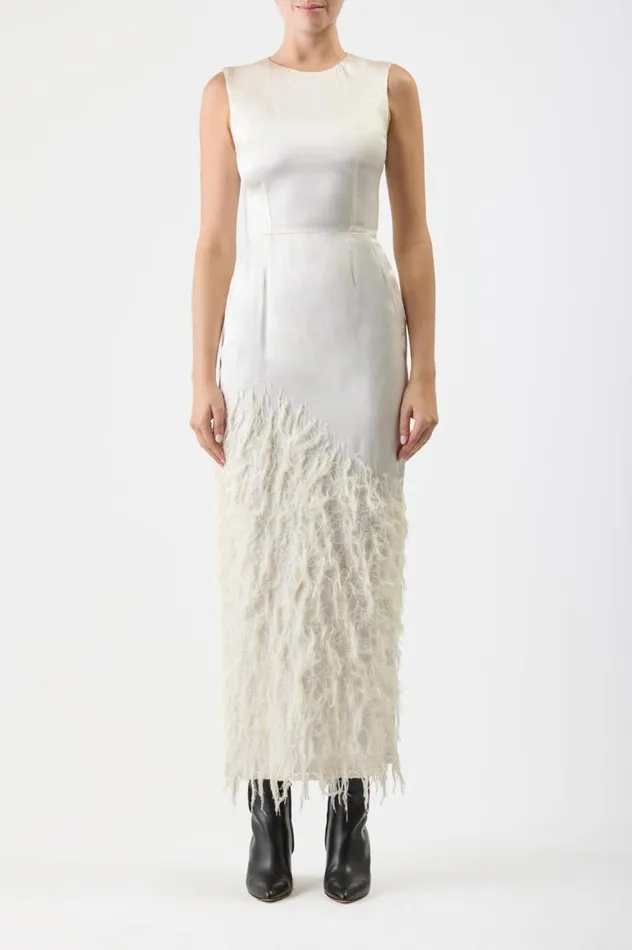 Women Dresses Gabriela Hearst Maslow Feather Dress In Ivory Silk Satin
