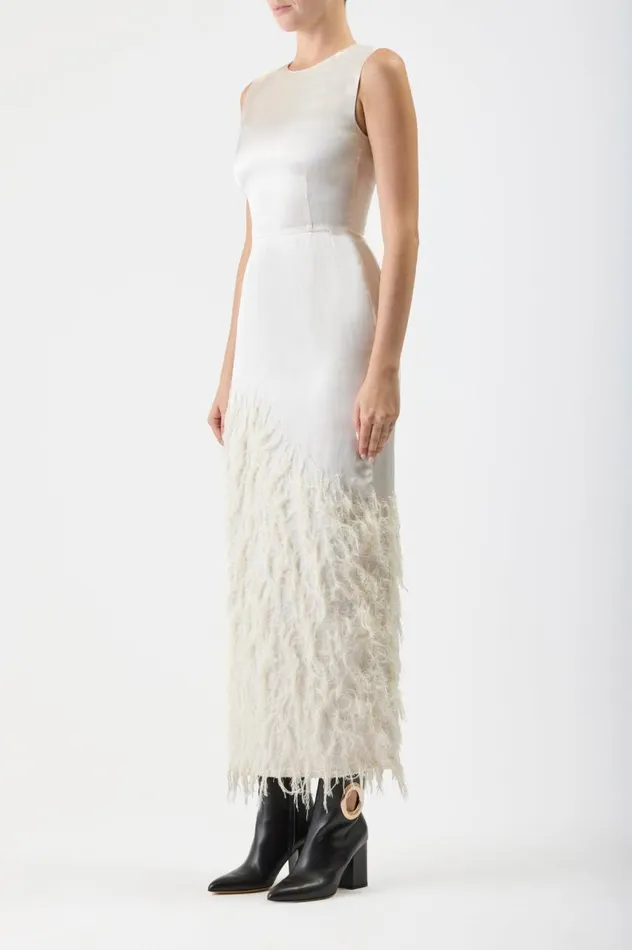 Women Dresses Gabriela Hearst Maslow Feather Dress In Ivory Silk Satin