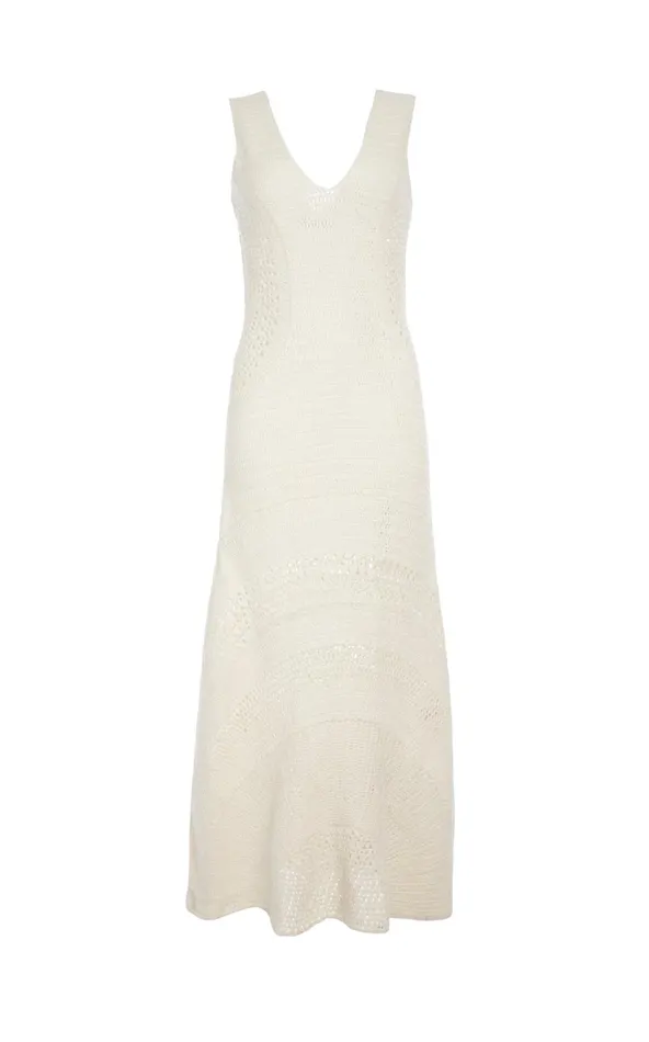 Women Dresses Gabriela Hearst Ocon Crochet Dress In Ivory Wool Cashmere