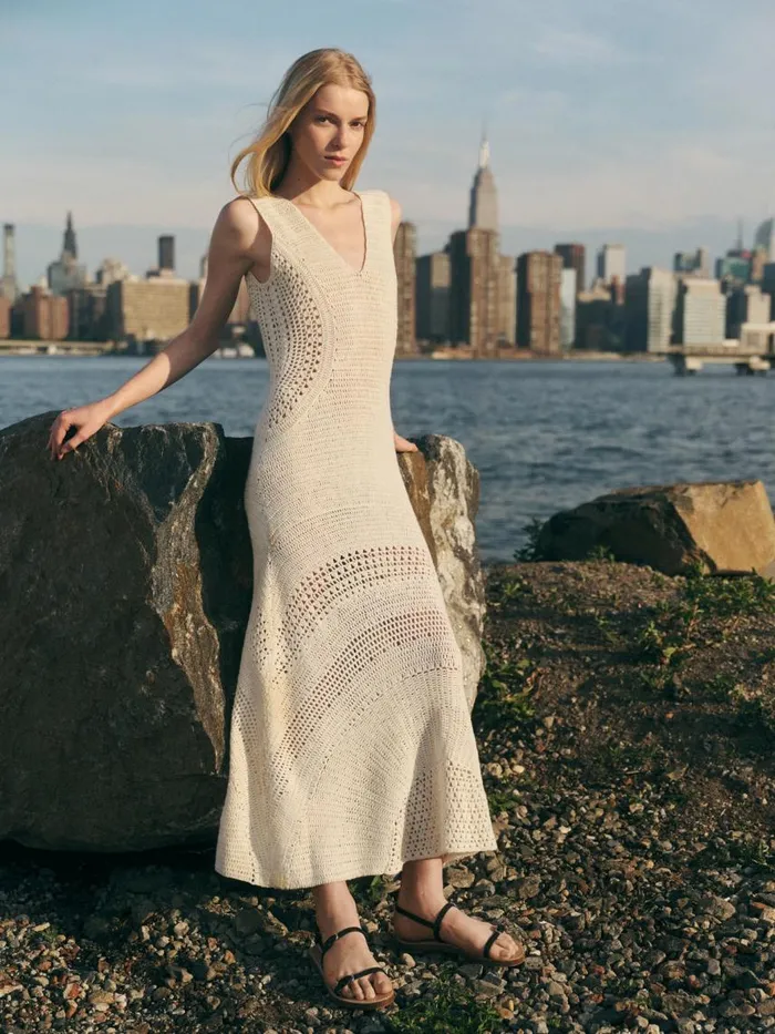 Women Dresses Gabriela Hearst Ocon Crochet Dress In Ivory Wool Cashmere