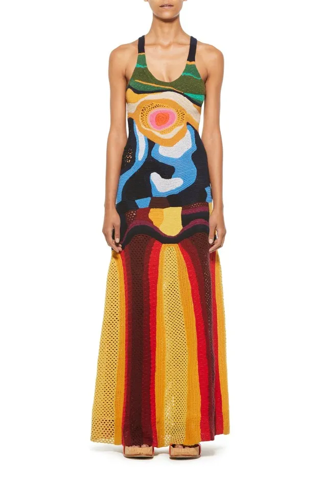 Women Dresses Gabriela Hearst Tamra Crochet Dress In Mineral Multi Cashmere