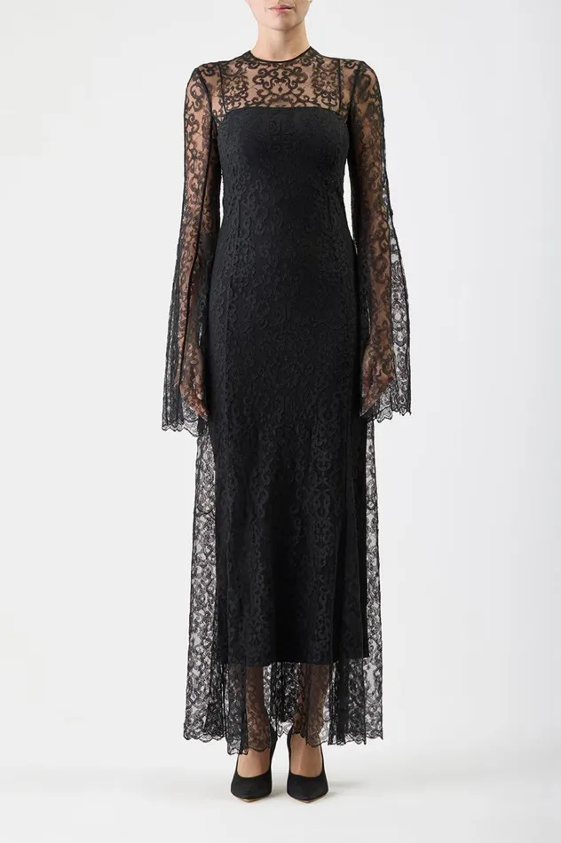 Women Dresses Gabriela Hearst Zimmer Dress With Slip In Black Silk Lace
