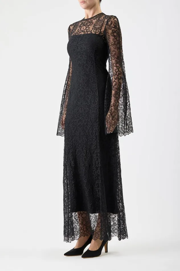 Women Dresses Gabriela Hearst Zimmer Dress With Slip In Black Silk Lace