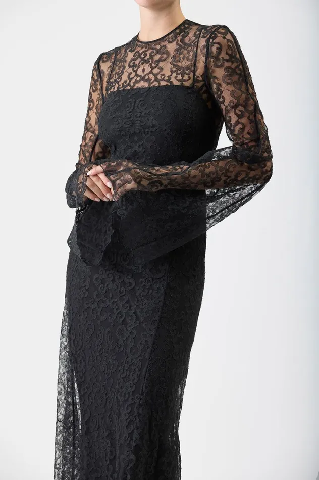Women Dresses Gabriela Hearst Zimmer Dress With Slip In Black Silk Lace