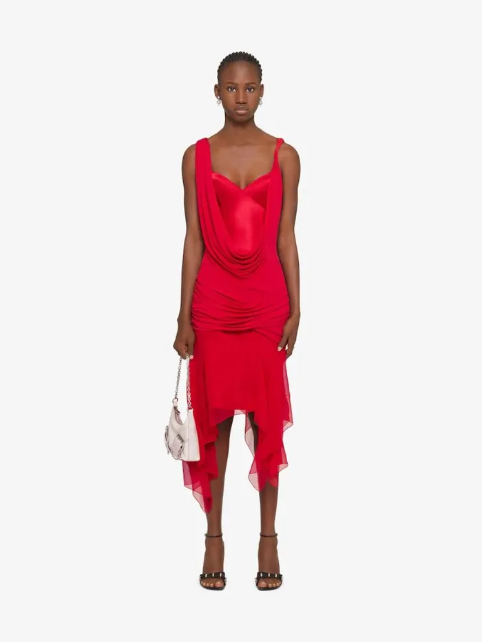 Women Dresses Givenchy Draped Dress In Satin Jersey And Mousseline Vermillon