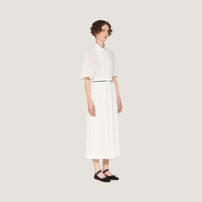 Women Dresses Miu Miu Crepe De Chine Midi Dress White Women Dresses Miu Miu Crepe De Chine Midi Dress White