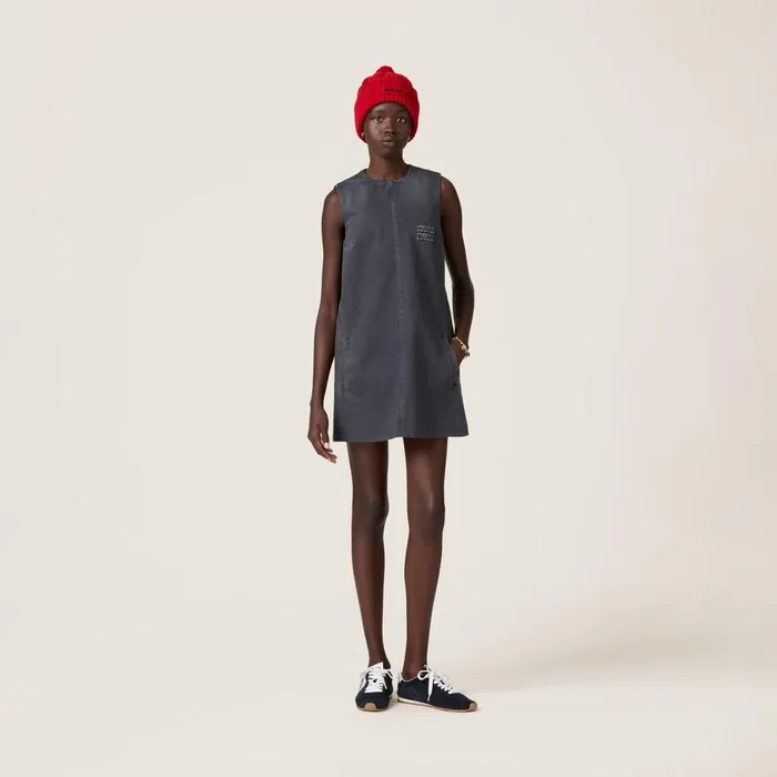 Women Dresses Miu Miu Drill Minidress Grey Women Dresses Miu Miu Drill Minidress Grey
