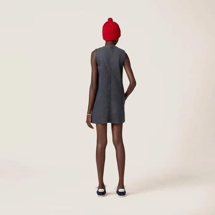 Women Dresses Miu Miu Drill Minidress Grey Women Dresses Miu Miu Drill Minidress Grey