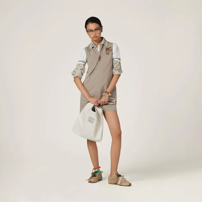 Women Dresses Miu Miu Panama Cotton Dress Clay Grey Women Dresses Miu Miu Panama Cotton Dress Clay Grey