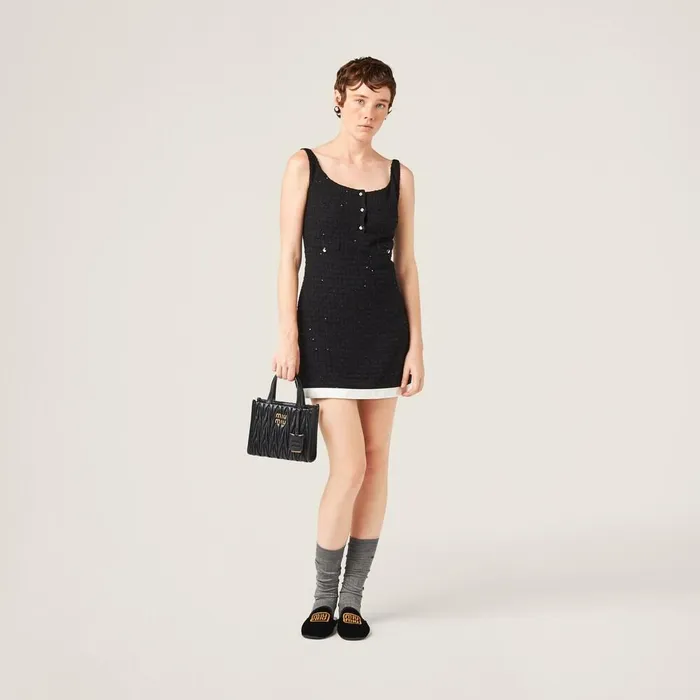 Women Dresses Miu Miu Sequined Boucl Minidress Black Women Dresses Miu Miu Sequined Boucl Minidress Black