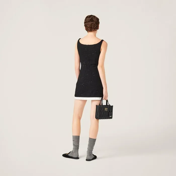 Women Dresses Miu Miu Sequined Boucl Minidress Black Women Dresses Miu Miu Sequined Boucl Minidress Black