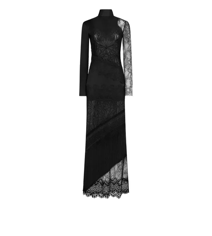 Women Dresses Tom Ford Lace and Satin Evening Dress Black