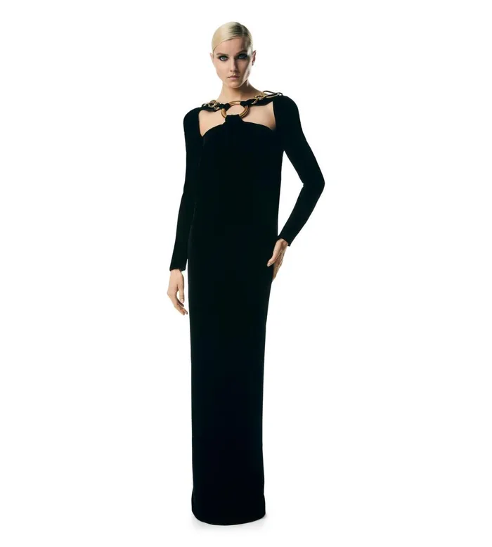Women Dresses Tom Ford Velvet Open Back Gown With Chain Black Women Dresses Tom Ford Velvet Open Back Gown With Chain Black
