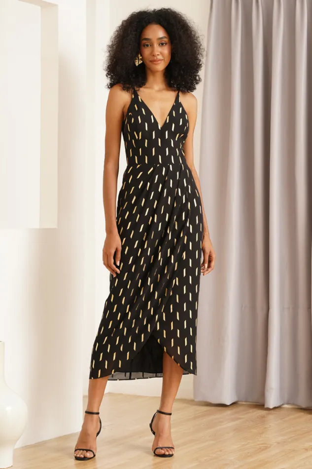 Women Dresses YUMI KIM Black Adrienne Dress Party Metallic Dress Dash Foil Black And Gold