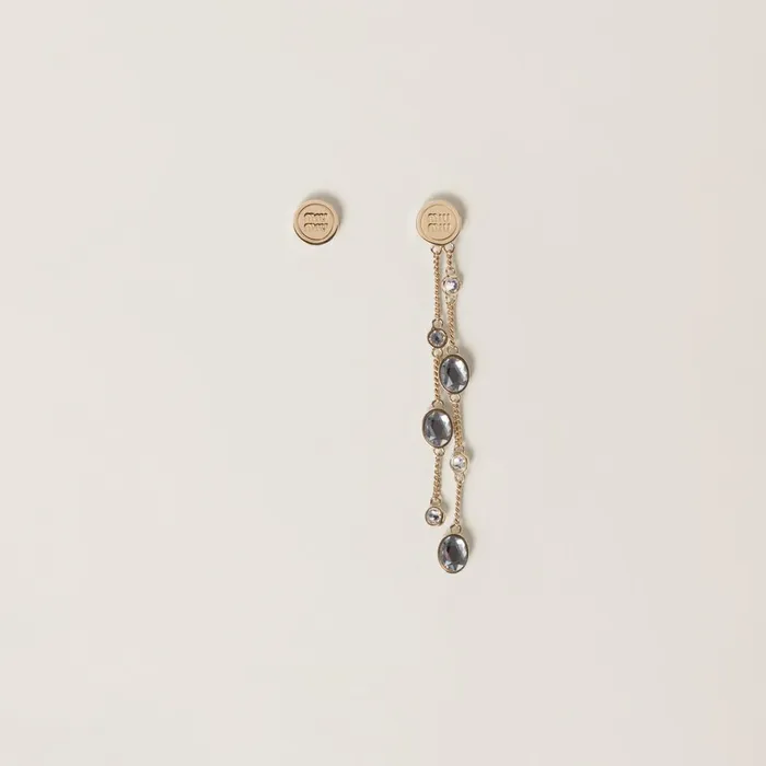 Women Earrings Miu Miu Asymmetrical Metal Earrings With Crystals Goldcrystal