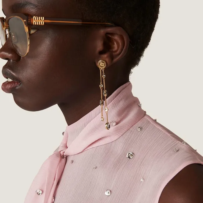 Women Earrings Miu Miu Asymmetrical Metal Earrings With Crystals Goldcrystal Women Earrings Miu Miu Asymmetrical Metal Earrings With Crystals Goldcrystal