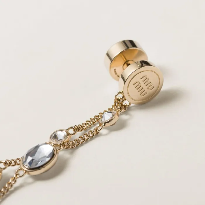 Women Earrings Miu Miu Asymmetrical Metal Earrings With Crystals Goldcrystal Women Earrings Miu Miu Asymmetrical Metal Earrings With Crystals Goldcrystal