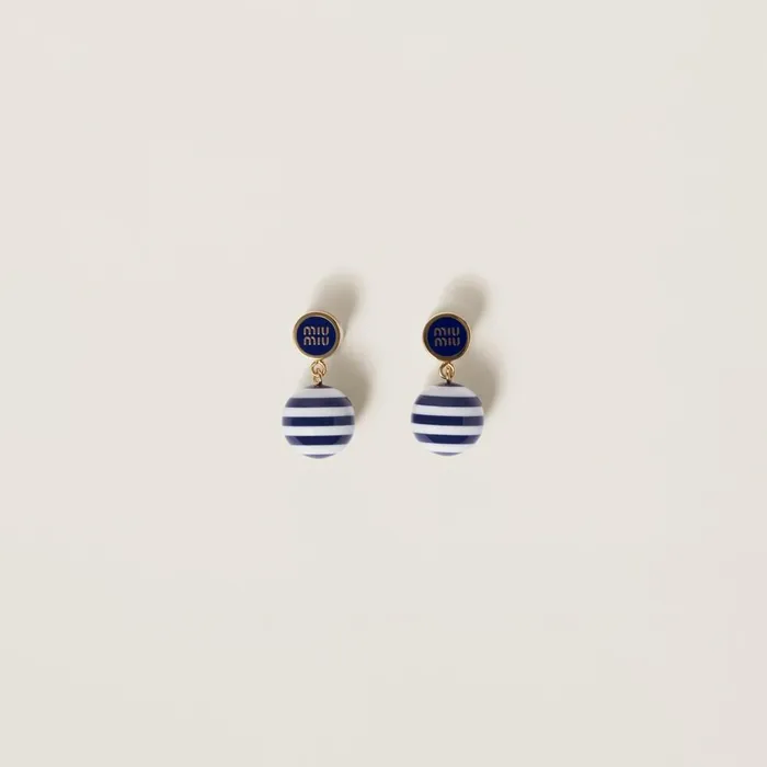 Women Earrings Miu Miu Metal And Pearl Earrings Navy