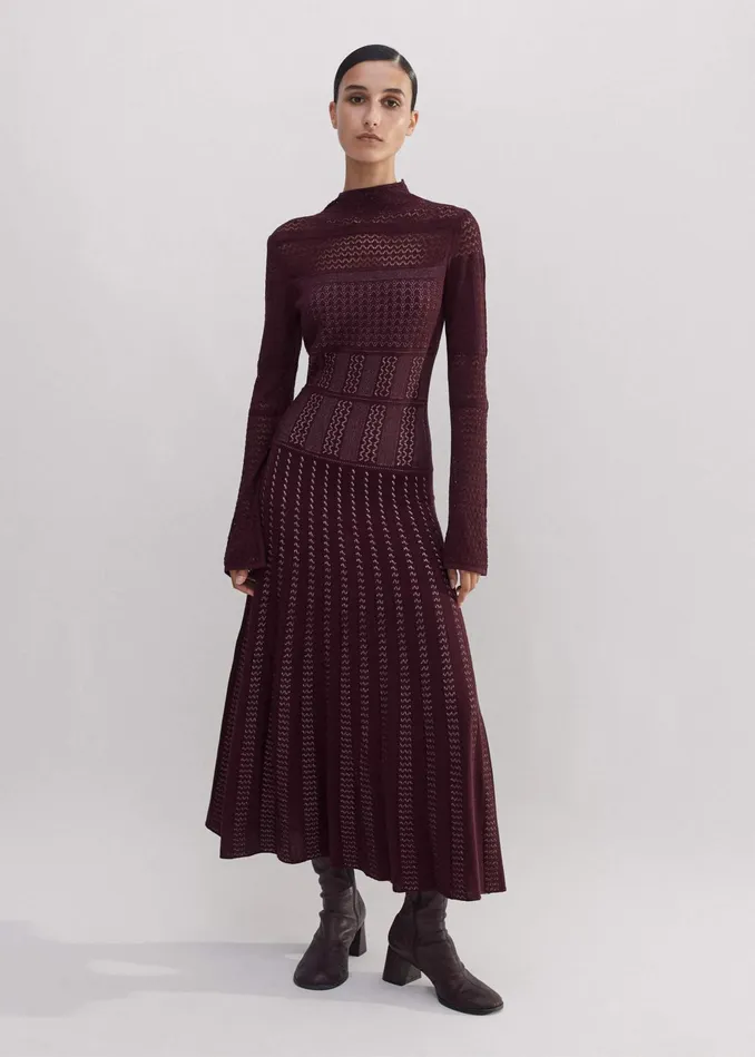Women Elevated Pointelle Knit Midi Dress Deep Merlotsmoke Pink MEEM