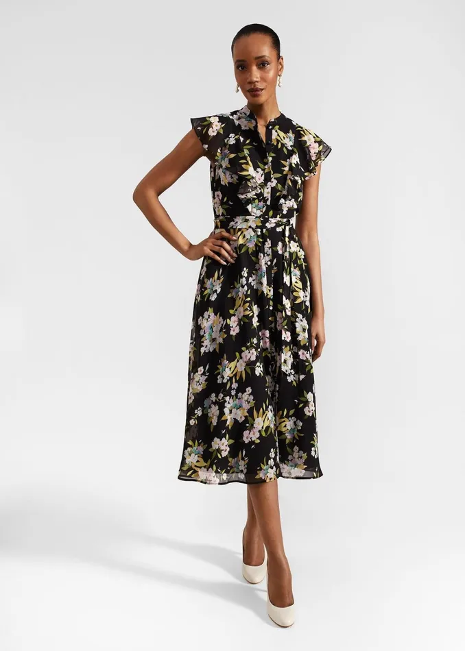 Women Erica Belted Midi Dress Black Multi Hobbs Dresses and Jumpsuits