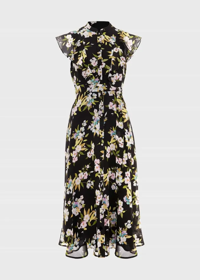Women Erica Belted Midi Dress Black Multi Hobbs Dresses and Jumpsuits