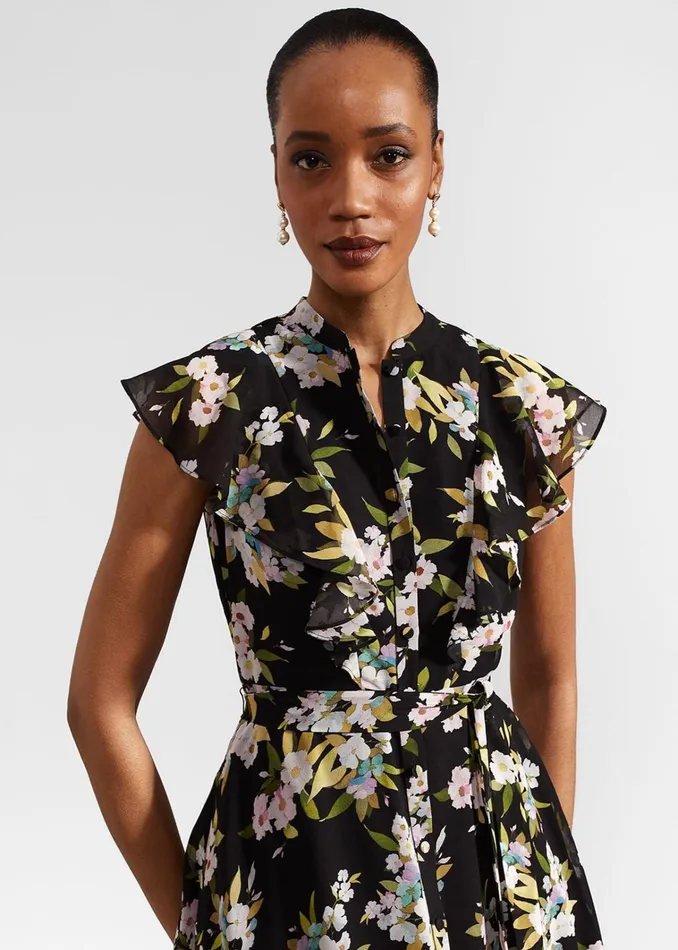 Women Erica Belted Midi Dress Black Multi Hobbs Dresses and Jumpsuits