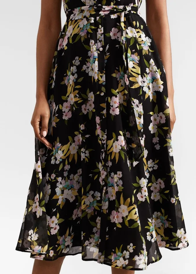 Women Erica Belted Midi Dress Black Multi Hobbs Dresses and Jumpsuits