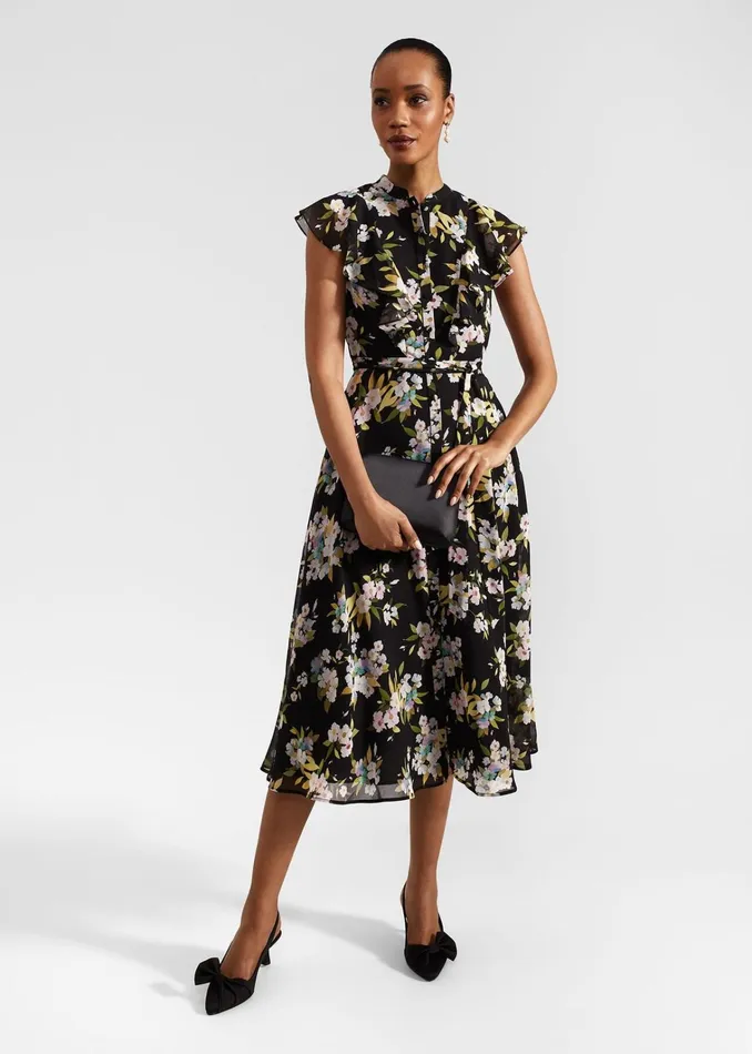 Women Erica Belted Midi Dress Black Multi Hobbs Dresses and Jumpsuits