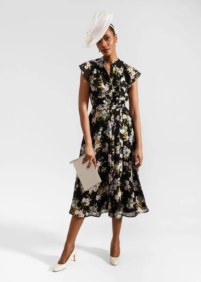 Women Erica Belted Midi Dress Black Multi Hobbs Dresses and Jumpsuits