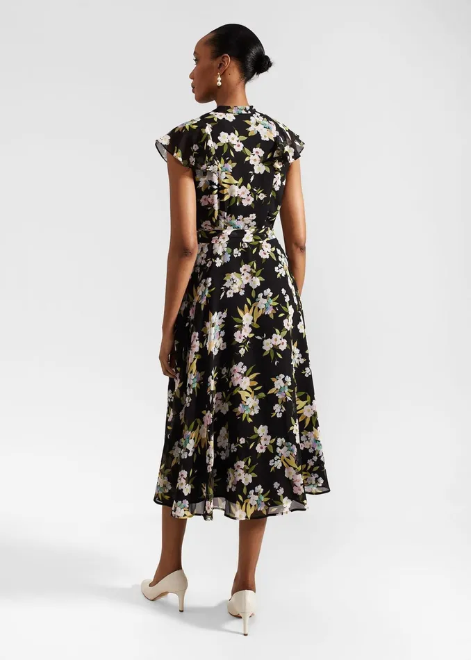 Women Erica Belted Midi Dress Black Multi Hobbs Dresses and Jumpsuits