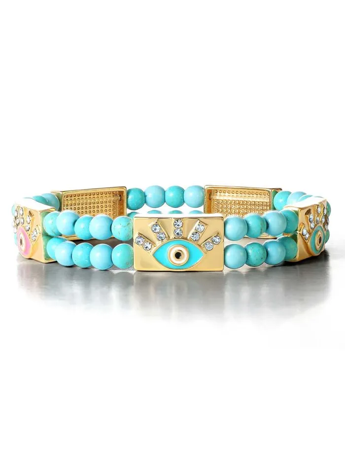 Women Evil Eye Turquoise Bead Stretch Bracelet Jessica Simpson Turquoise Collection