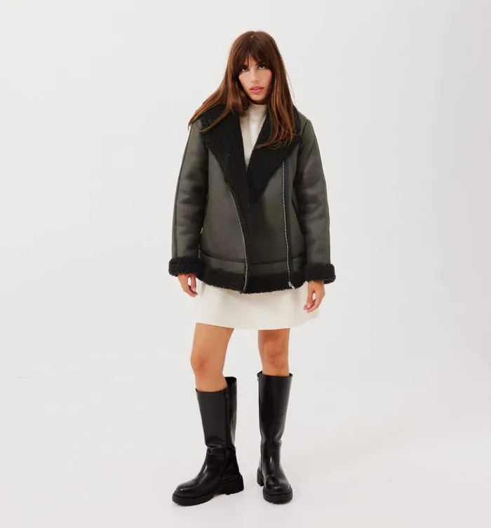 Women Faux Sheepskin Jacket 8211 Khaki Promod Coats Women Faux Sheepskin Jacket 8211 Khaki Promod Coats