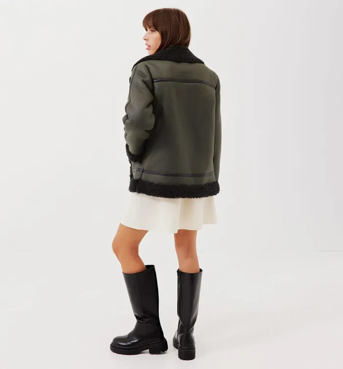 Women Faux Sheepskin Jacket 8211 Khaki Promod Coats Women Faux Sheepskin Jacket 8211 Khaki Promod Coats