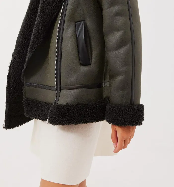 Women Faux Sheepskin Jacket 8211 Khaki Promod Coats Women Faux Sheepskin Jacket 8211 Khaki Promod Coats
