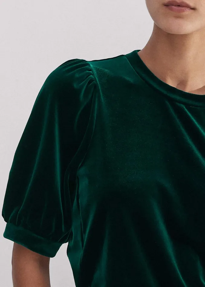 Women Fluid Velour Pouf Sleeve Top Gable Green MEEM