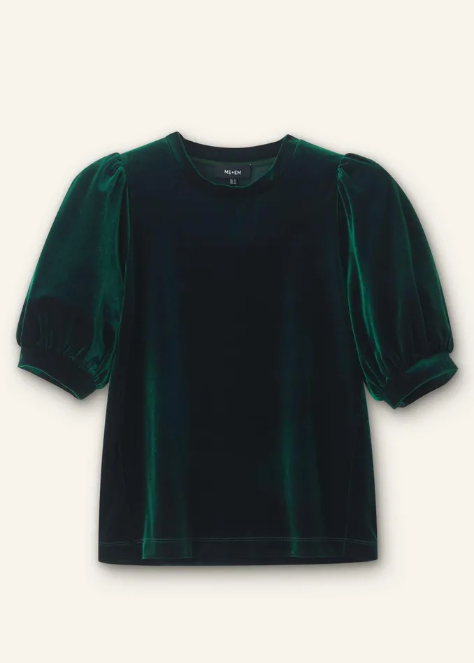 Women Fluid Velour Pouf Sleeve Top Gable Green MEEM