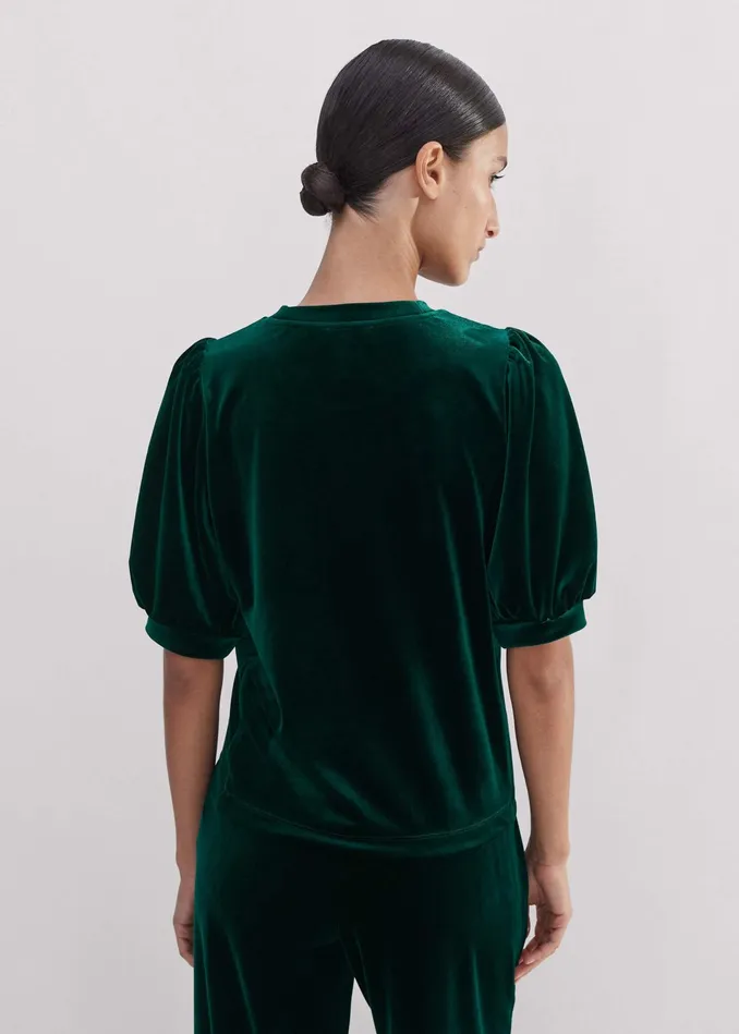 Women Fluid Velour Pouf Sleeve Top Gable Green MEEM