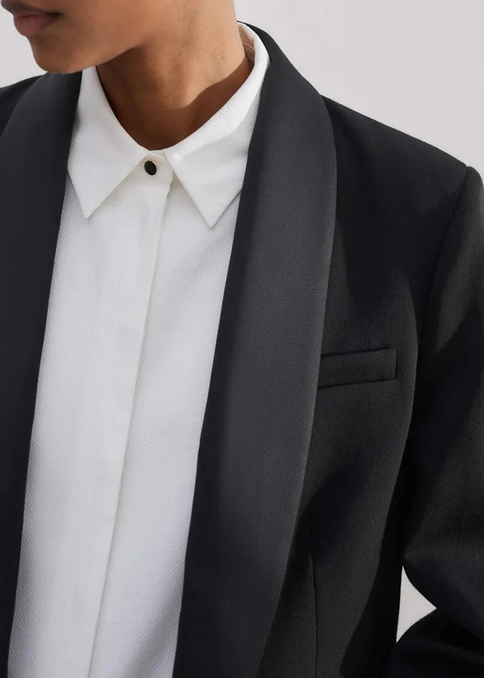 Women Forever Shawl Collar Crop Tux Jacket Black MEEM