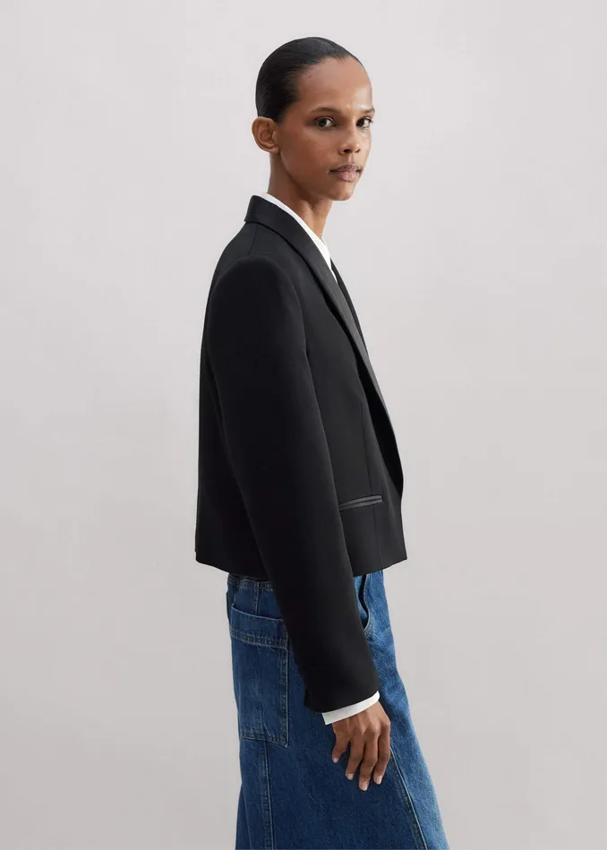Women Forever Shawl Collar Crop Tux Jacket Black MEEM